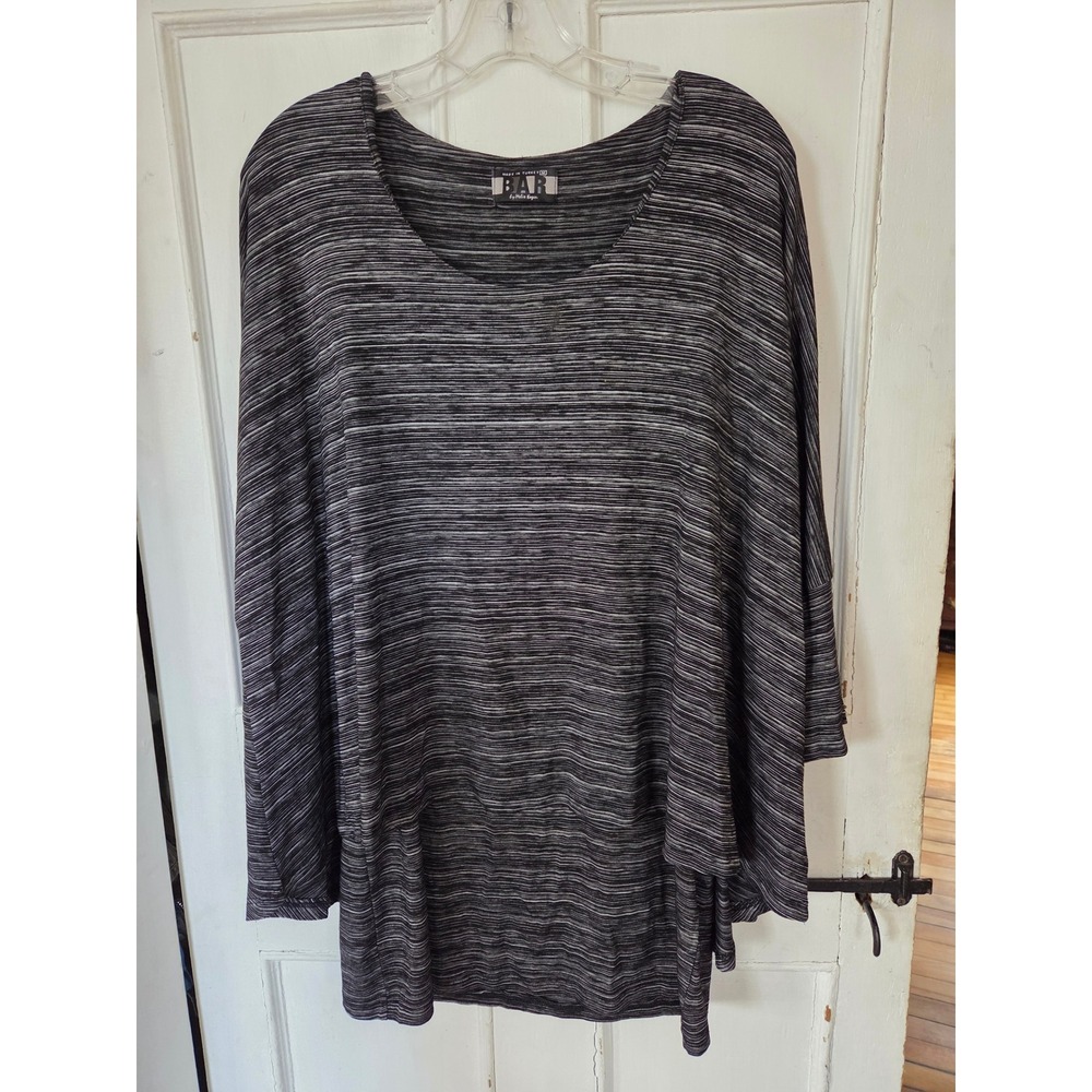 BAR by Melis Kozan Space Dye High Low Tunic Top Dress Black White Size Medium